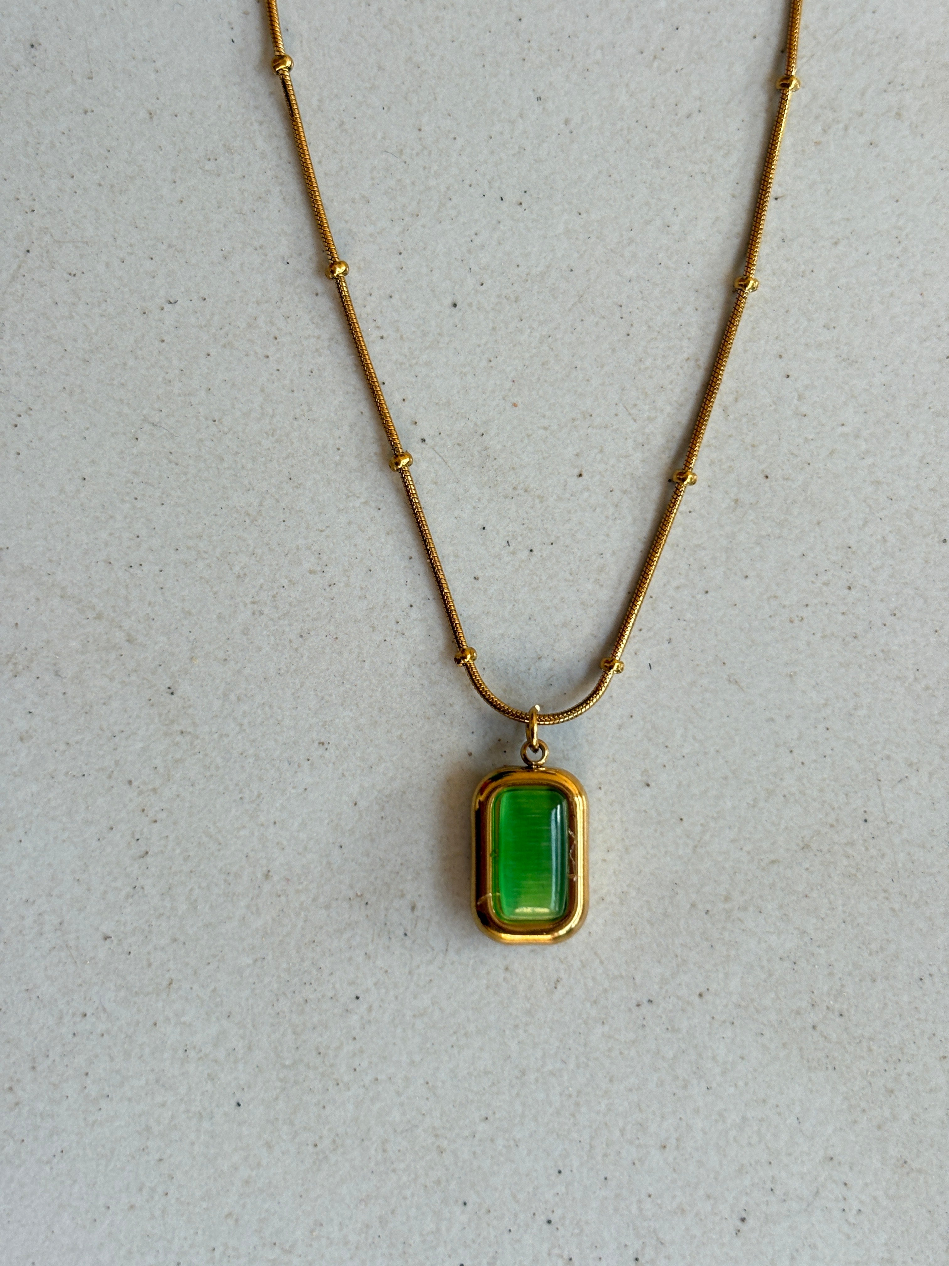 Anti Tarnish green square necklace