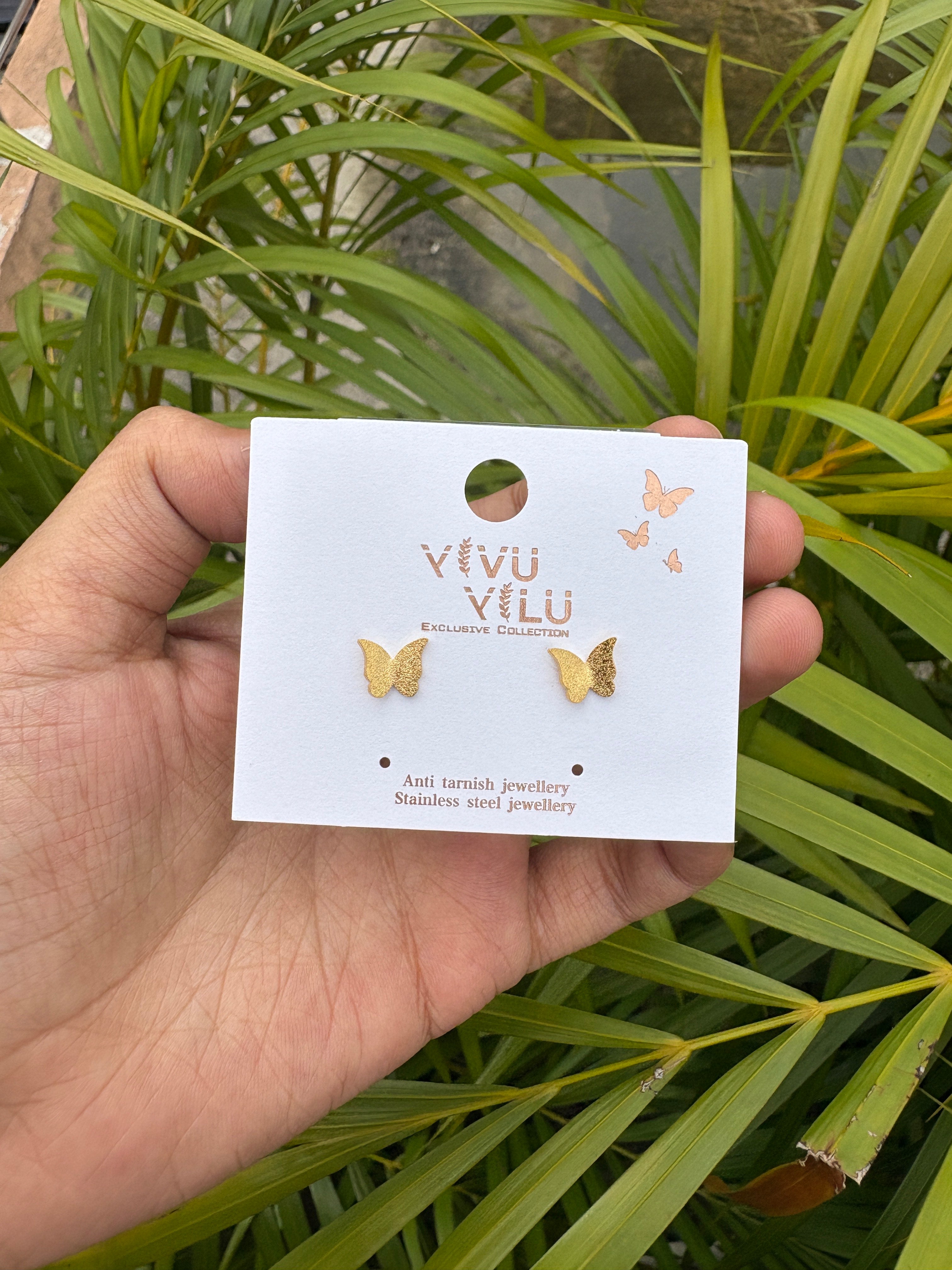 Anti tarnish Shiny butterfly stud