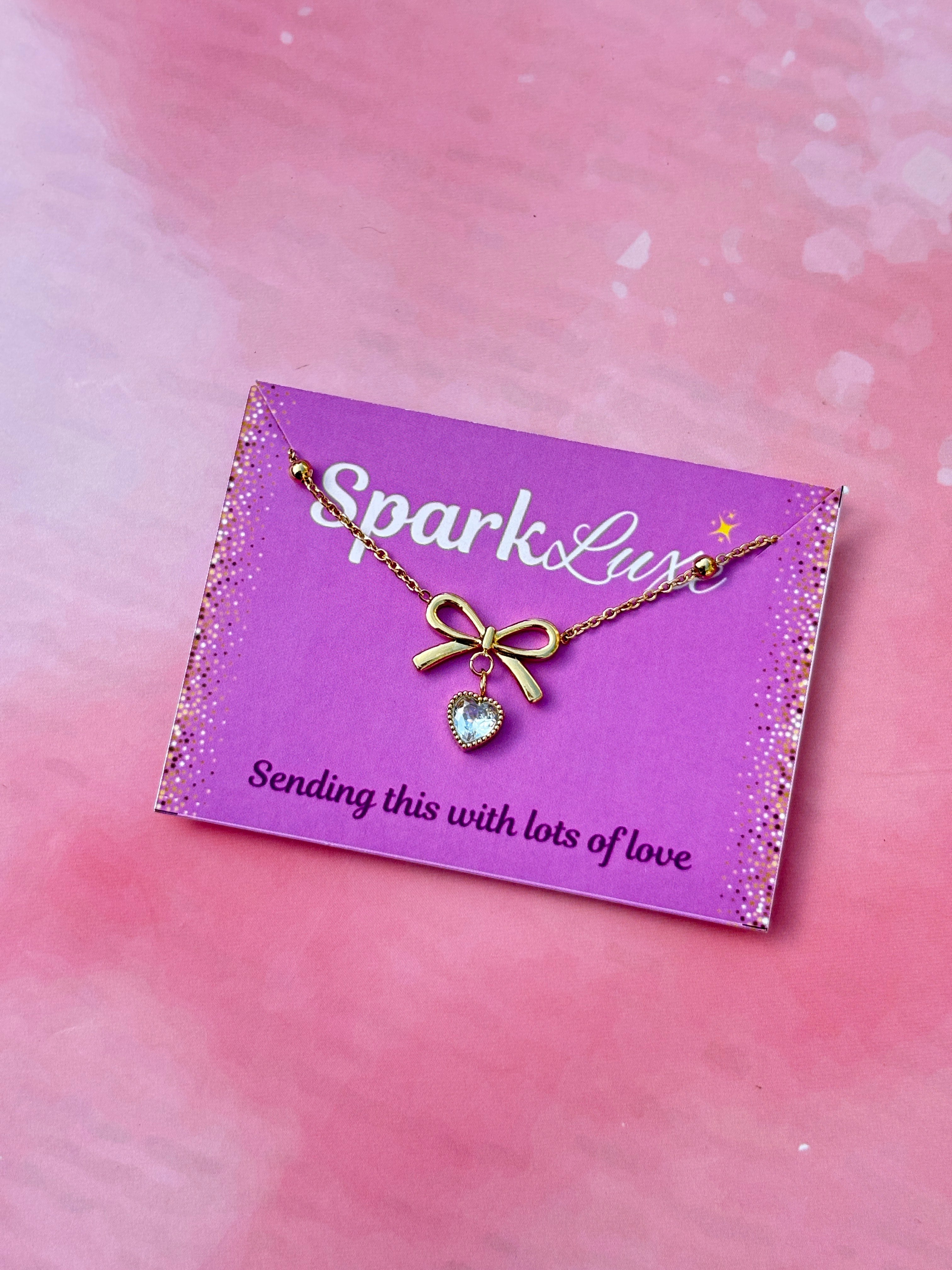 Anti tarnish Heart bow diamond necklace